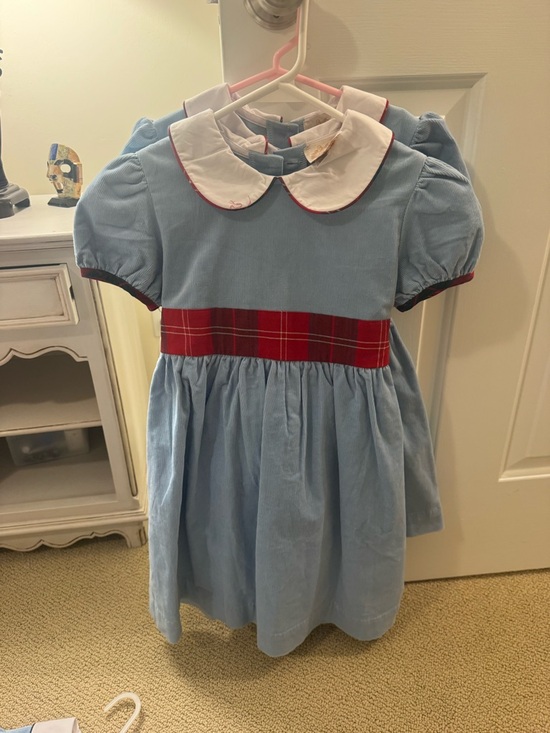 The Beaufort Bonnet Company Light Blue Dress with Red Plaid Sash - Picture 5 of 5